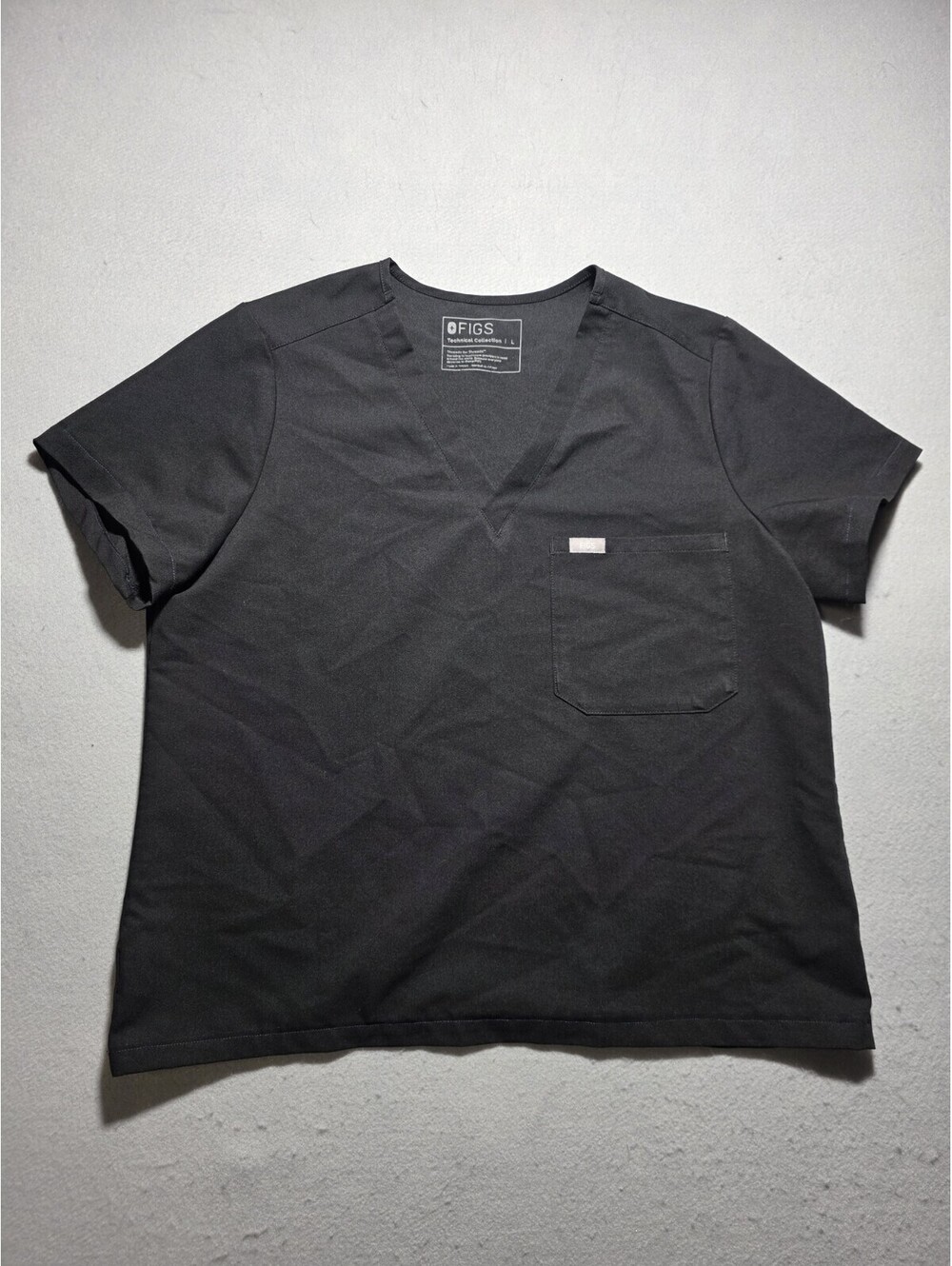 FIGS Shirt Mens Large Black Technical Collection V-Neck Scrub Top Tagless Pocket